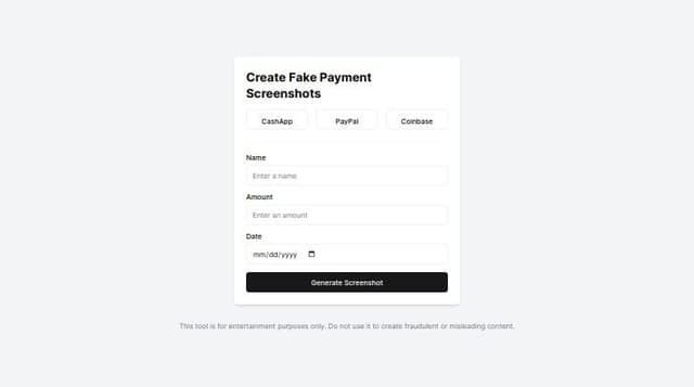 Thumbnail for prompt: a website which allows you to create fake cashapp/paypal/coinbase screenshots