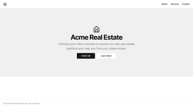 Thumbnail for prompt: make me a coming soon page for a real state company with navbar and footer