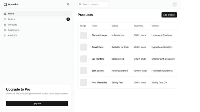 Thumbnail for prompt: A dashboard with sidebar and submenu items with shadcn and tailwidn