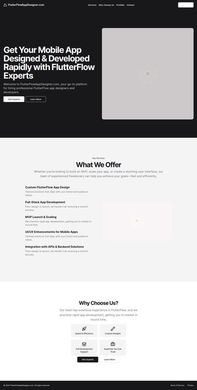 Thumbnail for prompt: Title: Hire Expert FlutterFlow App Designers & Developers

Subheading: Get Your Mobile App Designed & Developed Rapidly with FlutterFlow Experts

Introduction: Welcome to FlutterFlowAppDesigner.com, your go-to platform for hiring professional FlutterFlow app designers and developers. Whether you're looking to build an MVP, scale your app, or create a stunning user interface, our team of experienced freelancers can help you achieve your goals—fast and efficiently.

Key Services:

Custom FlutterFlow App Design
Full-Stack App Development
MVP Launch & Scaling
UI/UX Enhancements for Mobile Apps
Integration with APIs & Backend Solutions
Why Choose Us?

Speed & Efficiency: We prioritize rapid app development, getting you to market in record time.
Custom Designs: Tailored solutions that align with your brand and audience needs.
Full Development Support: From design to launch, we handle it all, ensuring a smooth process.
Expertise You Can Trust: Our team has extensive experience in FlutterFlow,