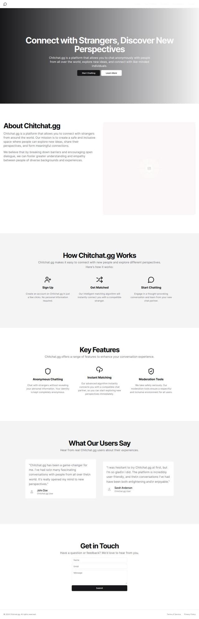 Thumbnail for prompt: generate a full website clone to chitchat.gg, the chatting to strangers platform
