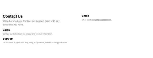 Thumbnail for prompt: Create contact us page which displays contact details company email address 