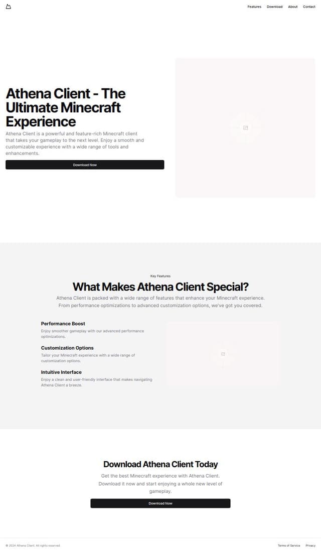 Thumbnail for prompt: create me a nice modern, smooth landing page for my minecraft client called "Athena Client", there should be a nice green download button with a nice hover animination