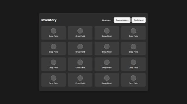 Thumbnail for prompt: make inventory to a grid and remove all items and replace to drop fields with dashed line

