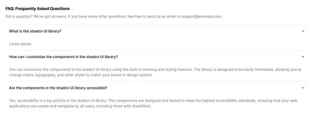 Thumbnail for prompt: FAQ section with accordion component from shadcn