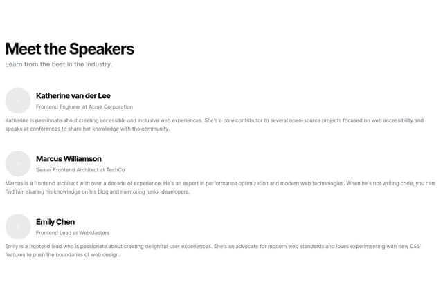 Thumbnail for prompt: Render me speakers for a awesome frontend talk conference 