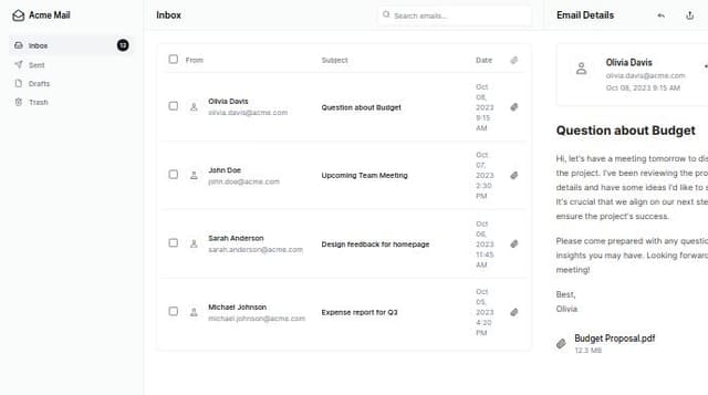 Thumbnail for prompt: create a mail client ui for web