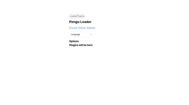 Thumbnail for prompt: Small window with two tabs called "Loader" and "Plugins".
First window features name of the product: "Pengu loader" and various links to discord, github and website, as well as language selection. It also must include a group called "Options" with two checkbox options "Optimize Client" and "Super Low Spec Mode". Finally there should be a big checkbox called "Active Status".
