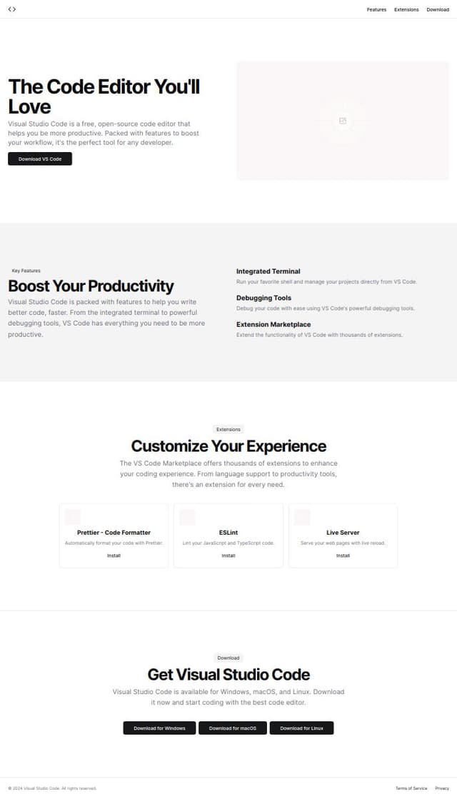 Thumbnail for prompt: vs code code editor interface landing page design