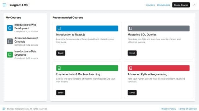 Thumbnail for prompt: Create a lms platform for creating online courses inside Telegram