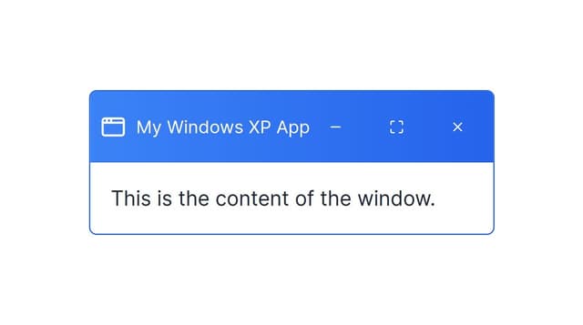 Thumbnail for prompt: A component that looks exactly like a windows xp window. It has a gradient blue title bar, with the 3 control buttons on the top right and the application icon on the top left. It has a blue border of 1px all around the component.