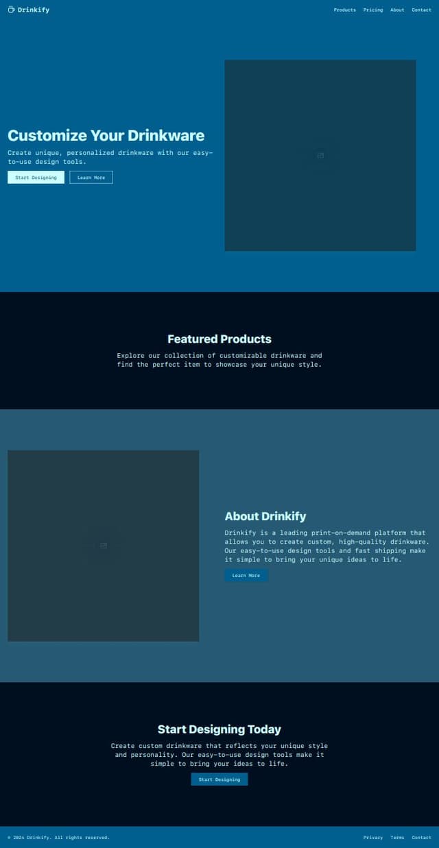 Thumbnail for prompt: A home page for our new Print On Demand website that offers Print on Demand Drinkware.

It should be very esthetic pleasing and can mimic both printful.com and printify.com