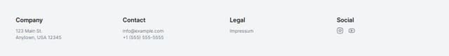 Thumbnail for prompt: Make a footer with adress, email, phone, Impressum, instagram, wikipedia