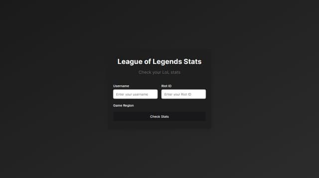 Thumbnail for prompt: make the user name and riot id 2 separate boxes and make select region a dropdown make it more square too and this is only the page where they submit so don't show any stats