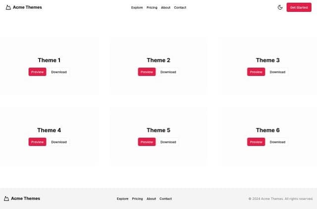 Thumbnail for prompt: Create a futuristic website design to showcase themes, featuring an interactive gallery with demo buttons. The site should include both light and dark modes, with a responsive layout using Tailwind CSS. Incorporate Web 3.0 aesthetics such as dynamic animations and smooth transitions to provide a modern and advanced user experience. Ensure the design is sleek, minimalistic, and user-friendly.
