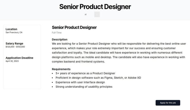 Thumbnail for prompt: job details page in tailwind css