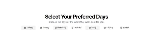 Thumbnail for prompt: shadcn toggle group for selecting days in a week. Should be part of a form component. Make the icon day-related and the toggle group buttons large 