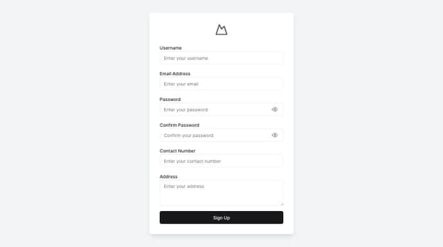 Thumbnail for prompt: create a sign up UI which must include username  ,email address ,password and confirm password(hide/unhide feature) ,contact no , address and a space on top for app logo