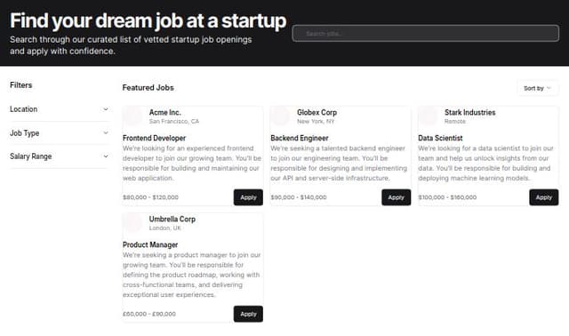 Thumbnail for prompt: a job board to hire vetted canidates for startups