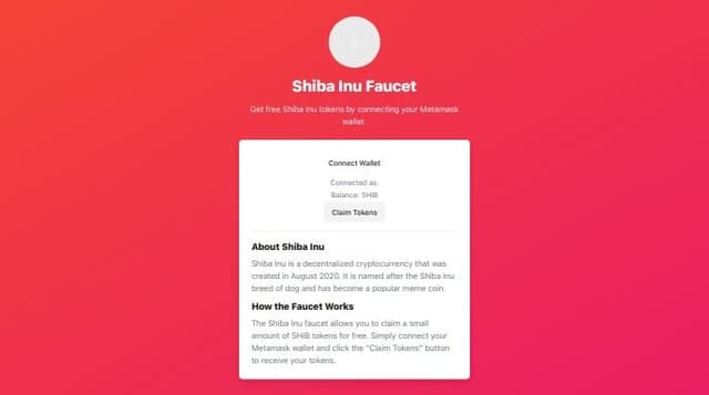 Thumbnail for prompt: Design a Shiba Inu crypto faucet with web3 integration for connecting a users metamask wallet for requesting tokens from the shiba inu faucet contracts.