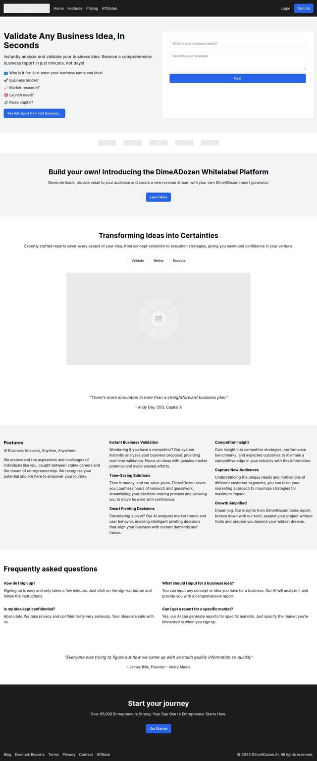 Thumbnail for prompt: make page like https://www.dimeadozen.ai/