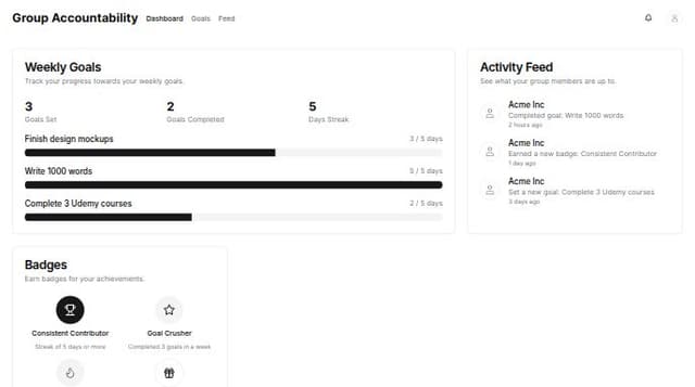 Thumbnail for prompt: A group accountability app for a weekly shared goals similar to github commit board with daily streak