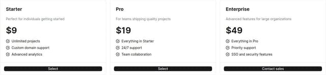 Thumbnail for prompt: create a pricing cards with shadcn/ui