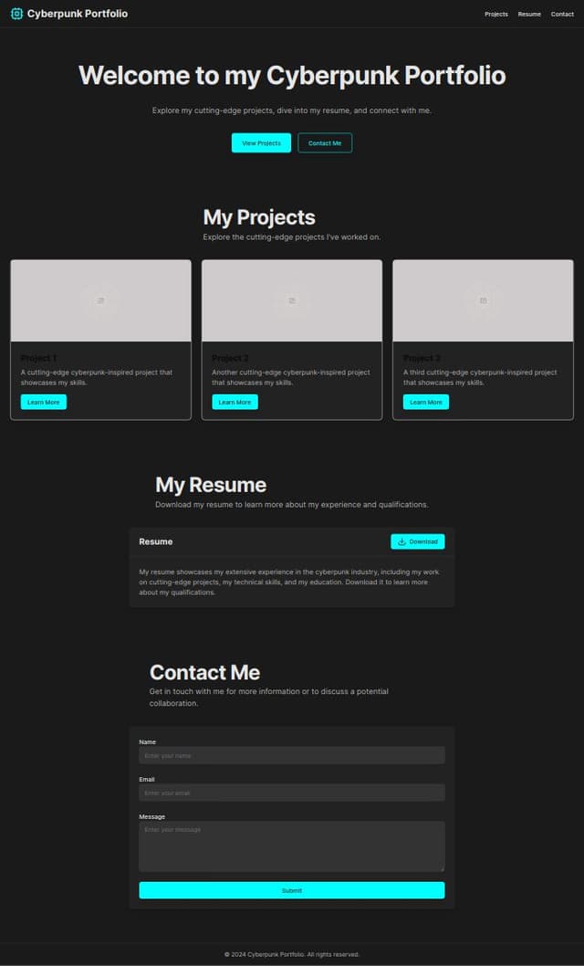 Thumbnail for prompt: cyberpunk design portfolio website to show my projects details, experience, download my resume and send mail to me