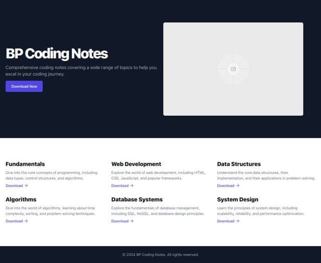 Thumbnail for prompt: BP CODING NOTES SERVICES now create me this page which contain download notes