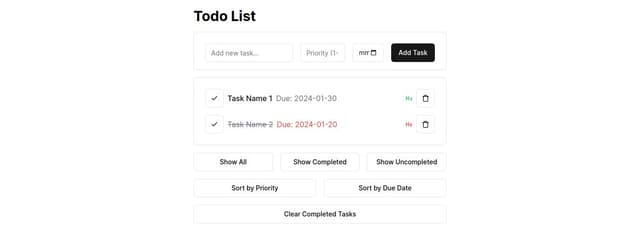 Thumbnail for prompt: We want to have filter component that allows the user to either sort by priority, or due date
