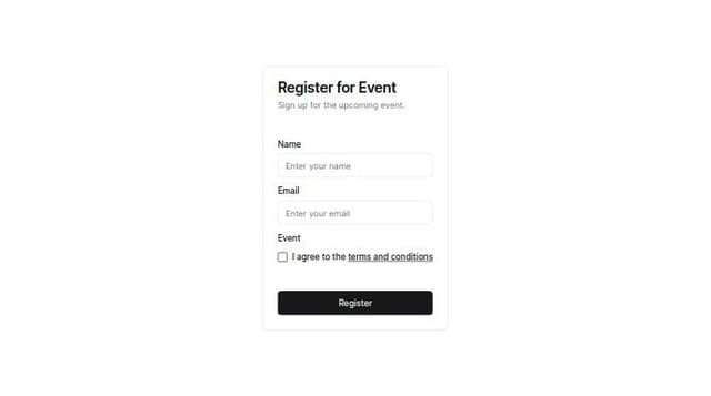 design a registration form for event microsite | A shadcn/ui and v0 ...