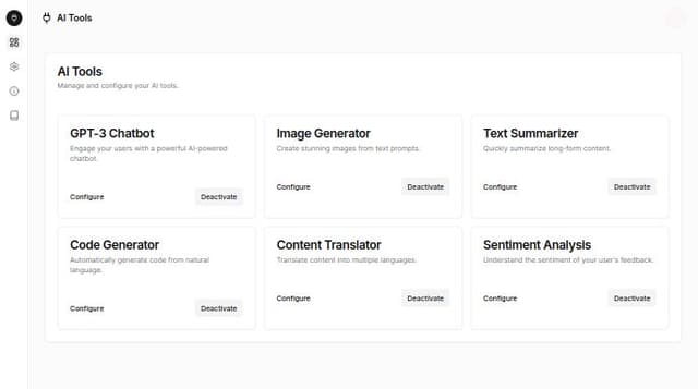 Thumbnail for prompt: a wordpress plugin dashboard for ai tools