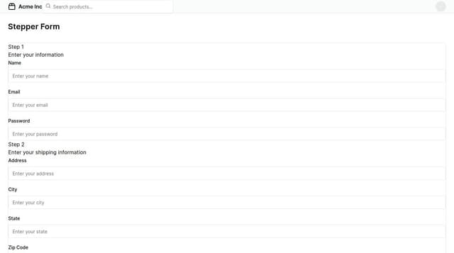 Thumbnail for prompt: Create a stepper form using @shadcn/ui and make it responsive it should have 3 steps 