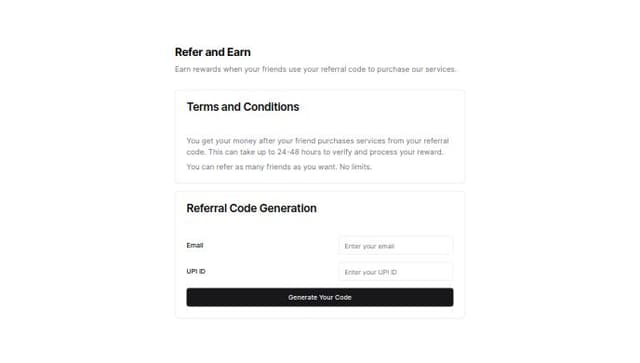 Thumbnail for prompt: the code and referral link should come in a pop up when button "generate your code " is clicked