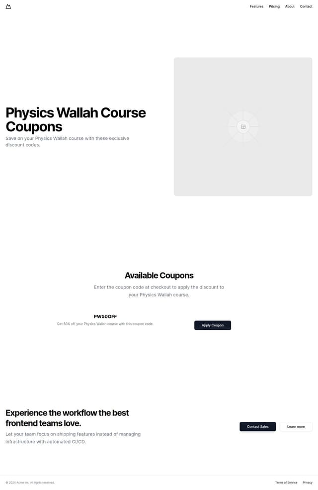 Thumbnail for prompt: a landing page for physics wallah course discount coupons 