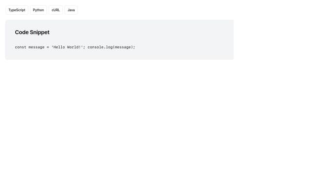 Thumbnail for prompt: Export code feature that includes a toggle for different code providers (typescript, python, curl, java)