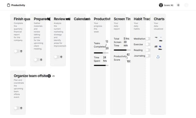 Thumbnail for prompt: organize into sections and fix the calender and have charts and habit tracking system