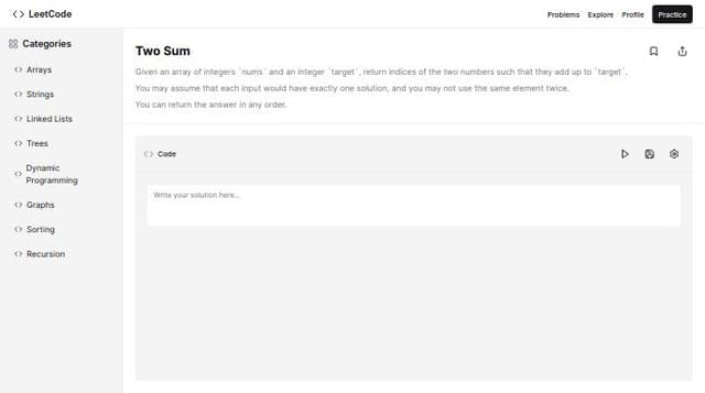 Thumbnail for prompt: leetcode ui design using html css javascript