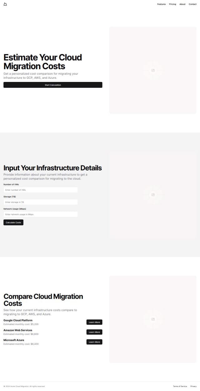 Thumbnail for prompt: A landing page for a website which calculates the cloud migration costs between GCP, AWS and Azure