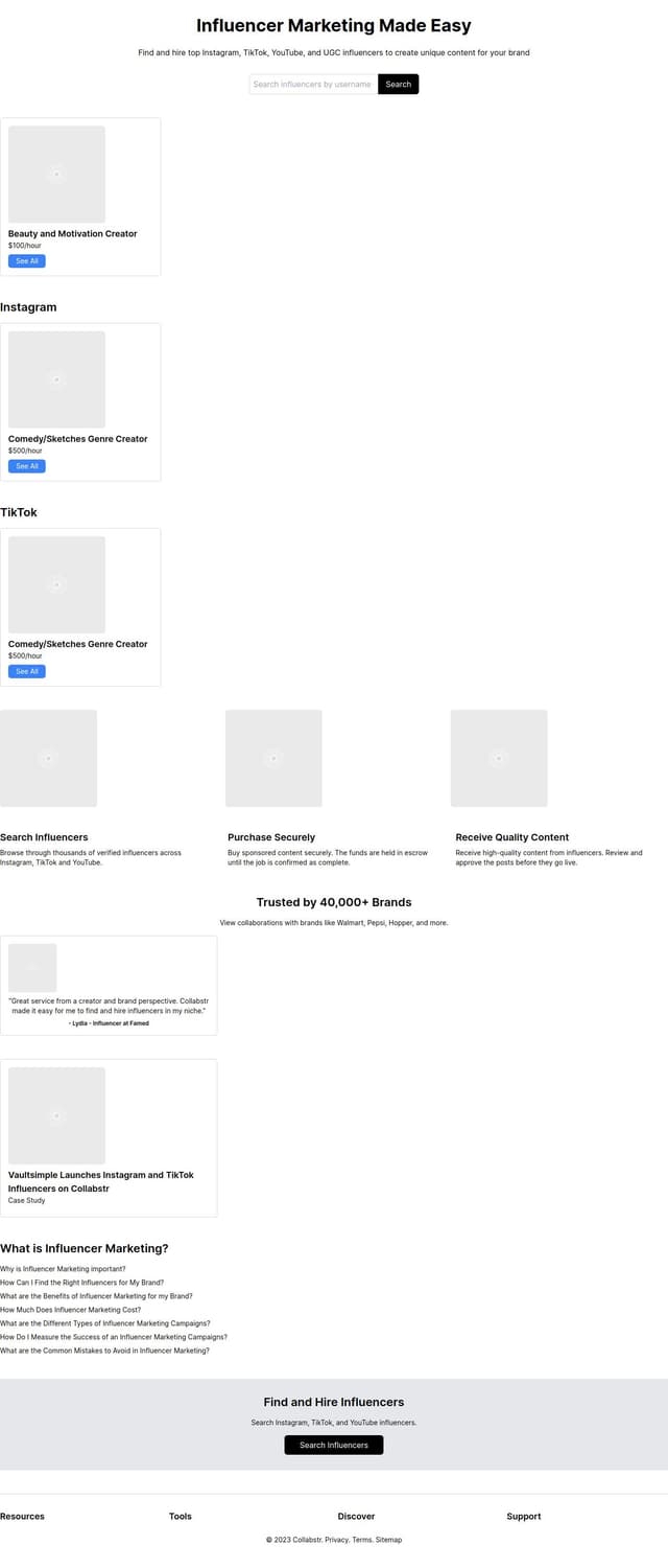Thumbnail for prompt: copy this landing page -- https://collabstr.com/