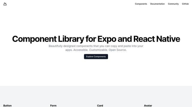 Thumbnail for prompt: Landing page for component library for Expo and React Native