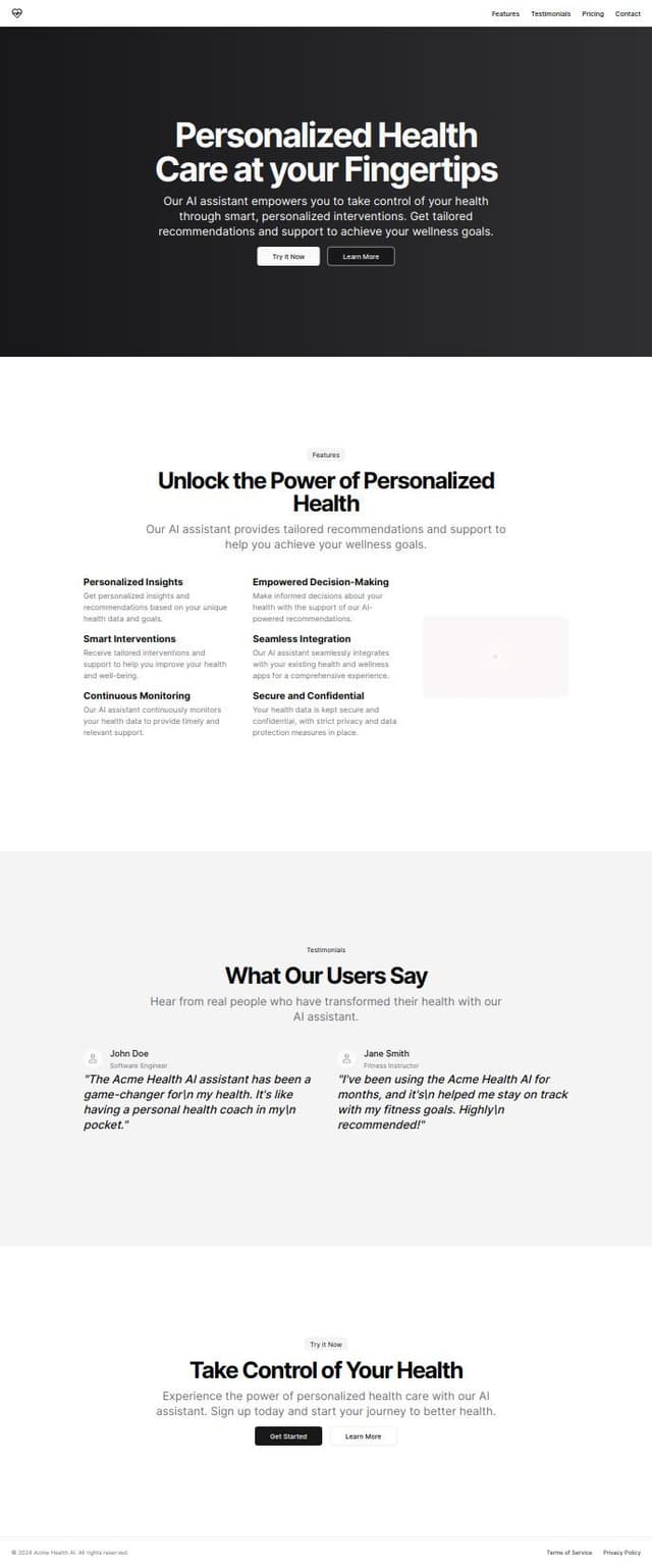 Thumbnail for prompt: Personalized Health Care
at your Fingertips
Our next-generation AI Assistant empowers you to take control of your health
through smart, personalized interventions.


