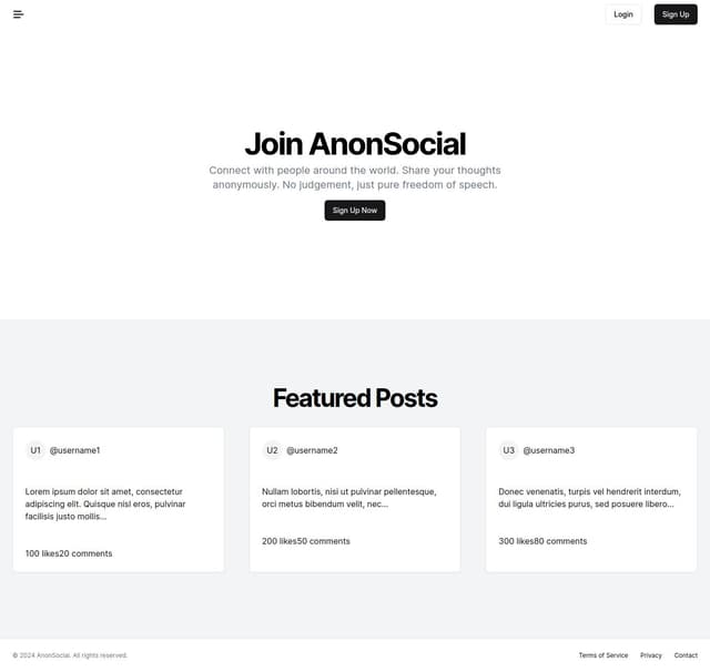 Thumbnail for prompt: Annoymous social media landing page