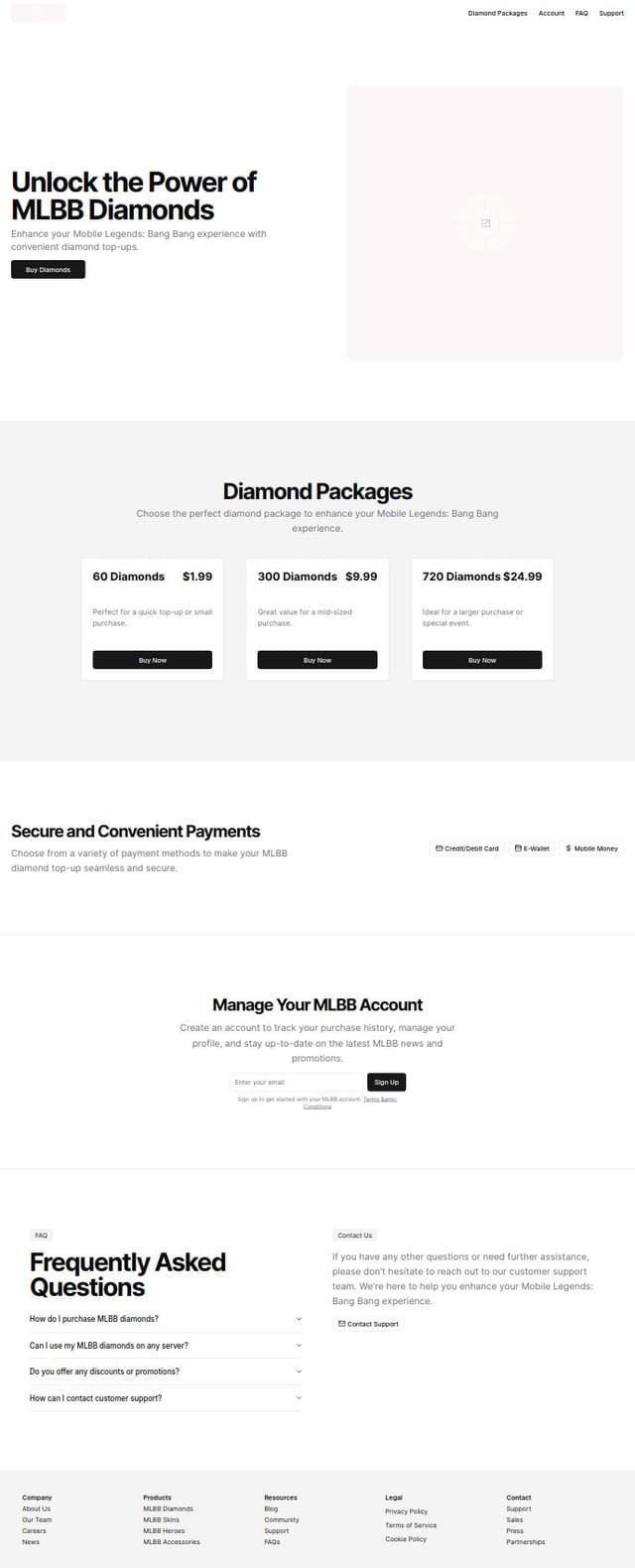 Thumbnail for prompt: creating a mlbb diamond Top up website 