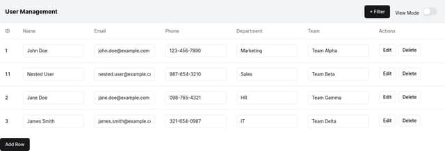 Thumbnail for prompt: remove filter input boxes in table header