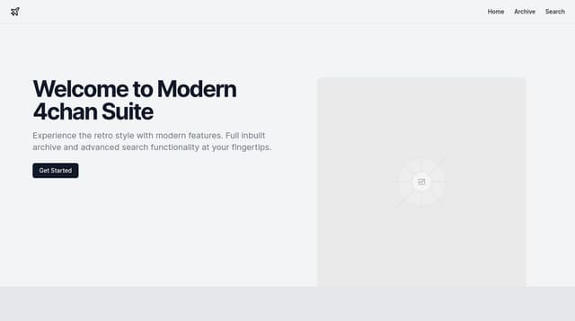 Thumbnail for prompt: Landing page for an enhanced and modern 4chan experience called "4chan Suite" with inbuilt archive & search functionality, as well as a really sweet UI that is stylish and retro 2000's.