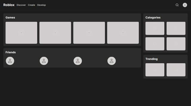 Thumbnail for prompt: Roblox responsive design with games category, friends and etc