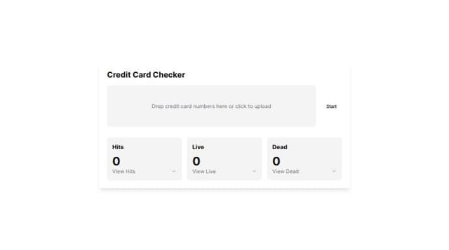 Thumbnail for prompt: make a responsive CC checker webapp frontend with drop CCs box to input CC and start stop button + HITS LIVE DEAD Total counters 
and collapsible buttons type for 
HITS cc
LIVE cc
DEAD cc
with a copy button too