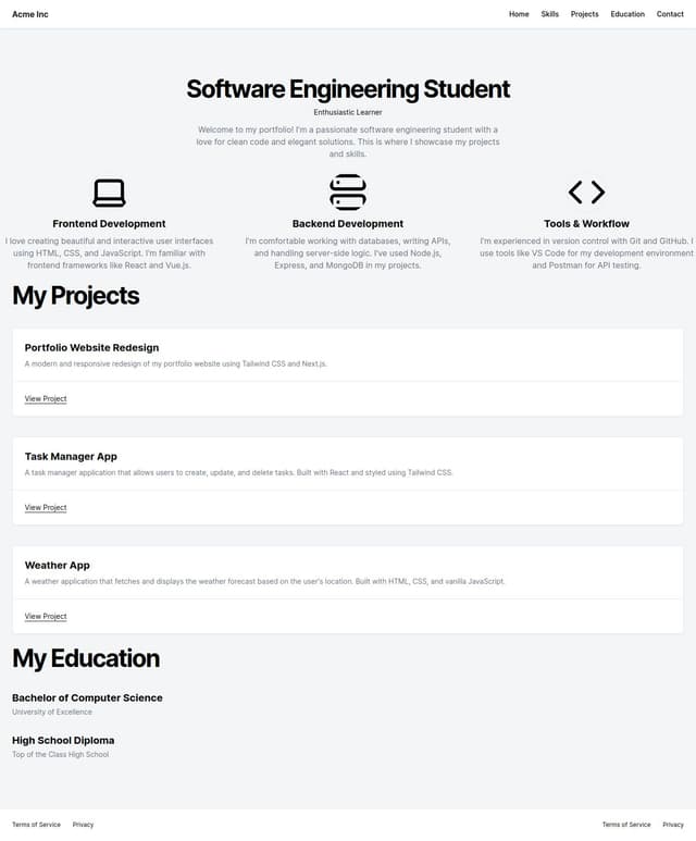 Thumbnail for prompt: a detailed website of a software engeering stundet's portfilo 