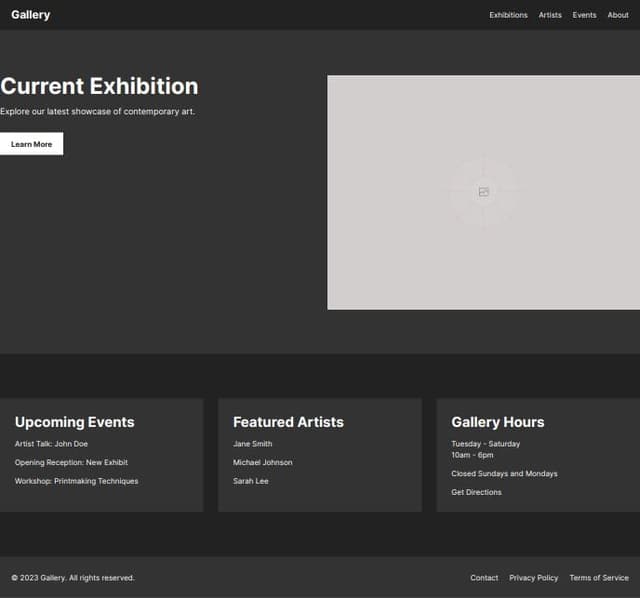 Thumbnail for prompt: A brutalist website for a local gallery